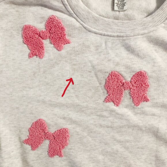 Better / Together Sweatshirt Womens L Gray Pink Coquette Bows Crewneck Pullover - Picture 5 of 7